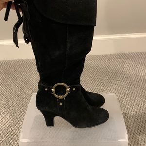 Black tall suede boots